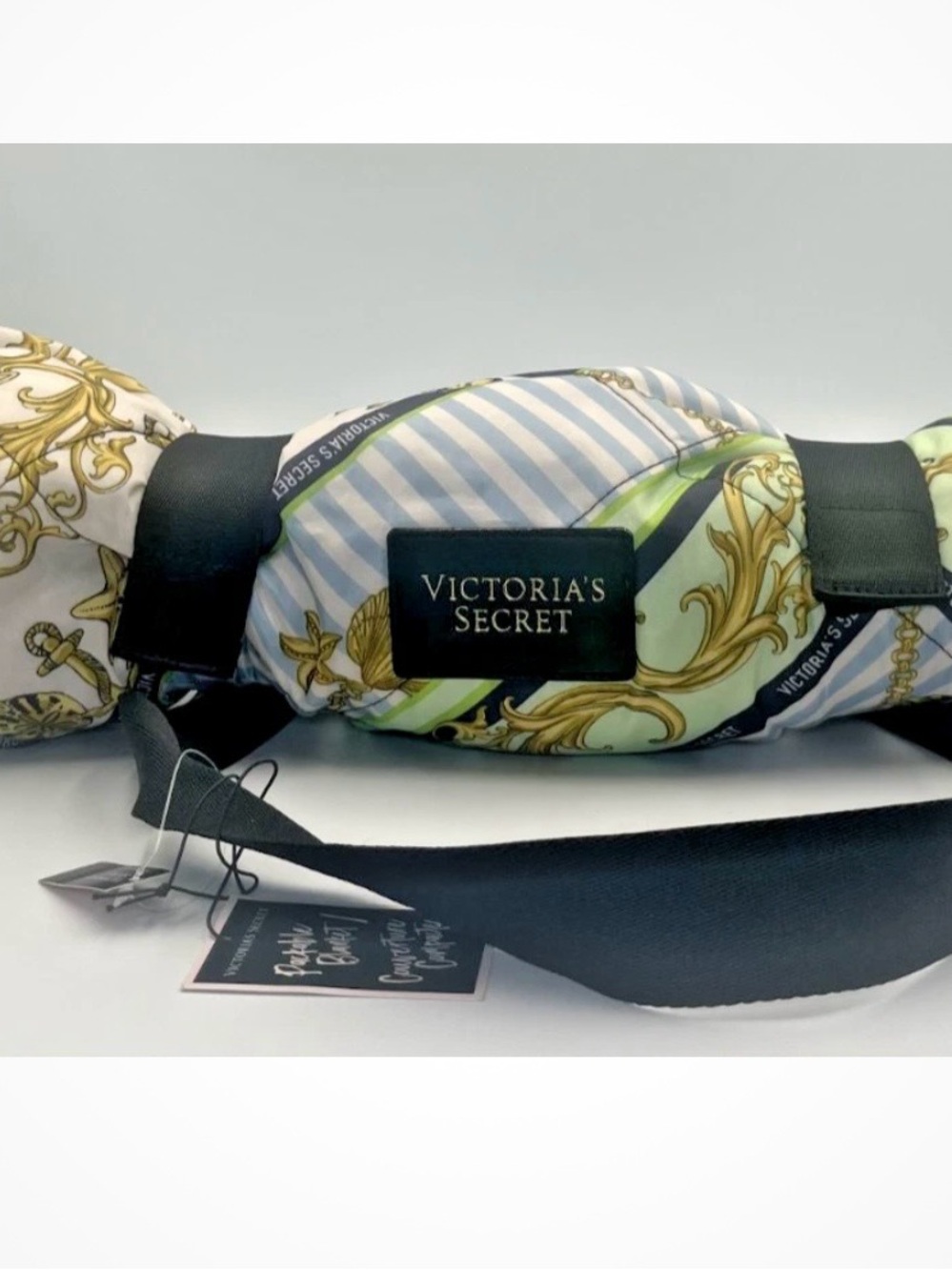 Victoria's Secret outdoor blanket, Gold, Green & Light Blue Stripe